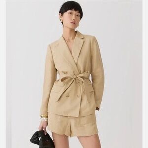 J.Crew Double-Breasted Blazer-Jacket Chelsea Linen-Cupro Blend Tan Size 0